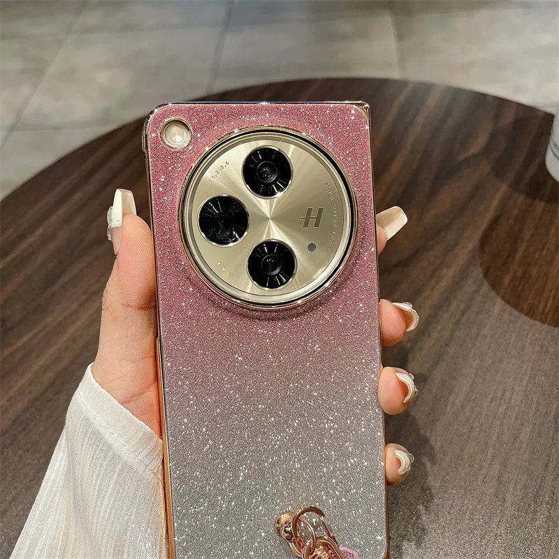 Compatible with OPPO Find N3 phone case, foldable screen, FINDN2 carrying wrist strap, glittery leather, drop-proof protective case