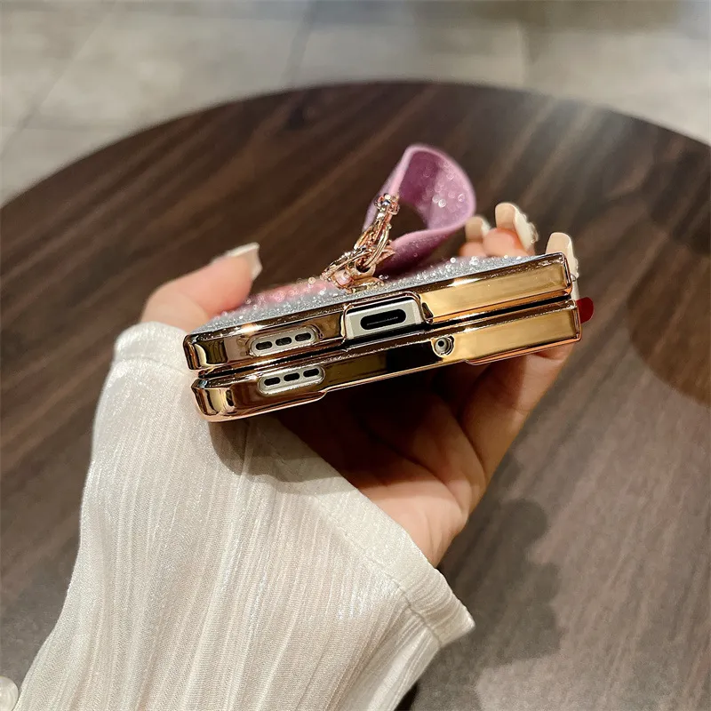 Compatible with OPPO Find N3 phone case, foldable screen, FINDN2 carrying wrist strap, glittery leather, drop-proof protective case