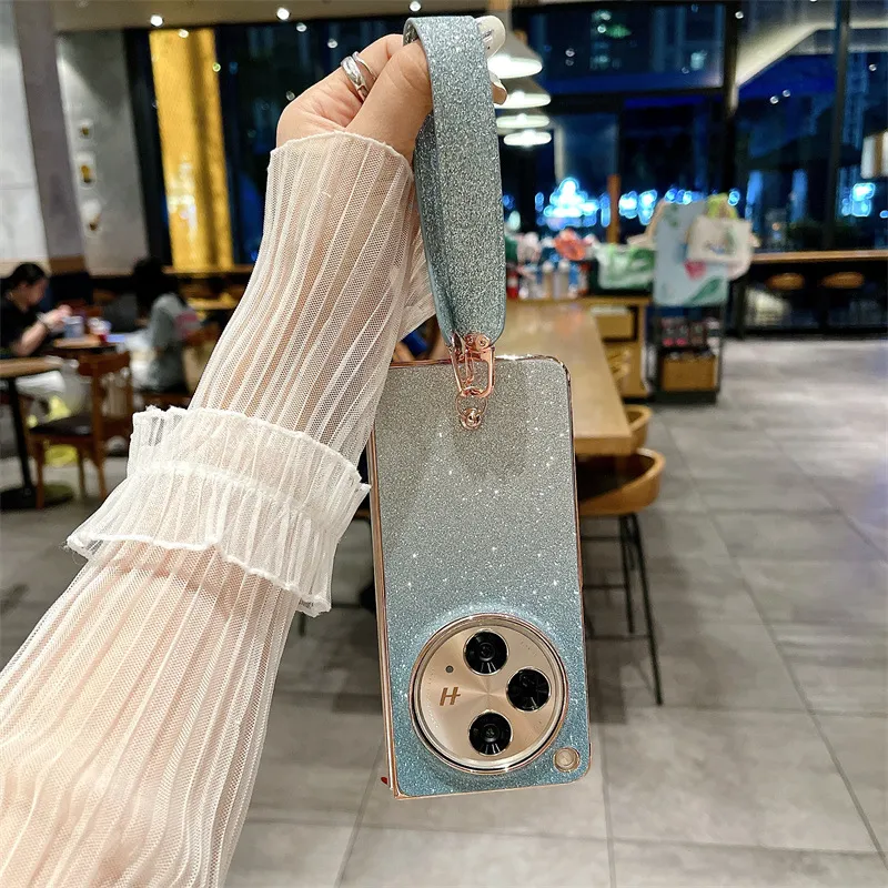 Compatible with OPPO Find N3 phone case, foldable screen, FINDN2 carrying wrist strap, glittery leather, drop-proof protective case