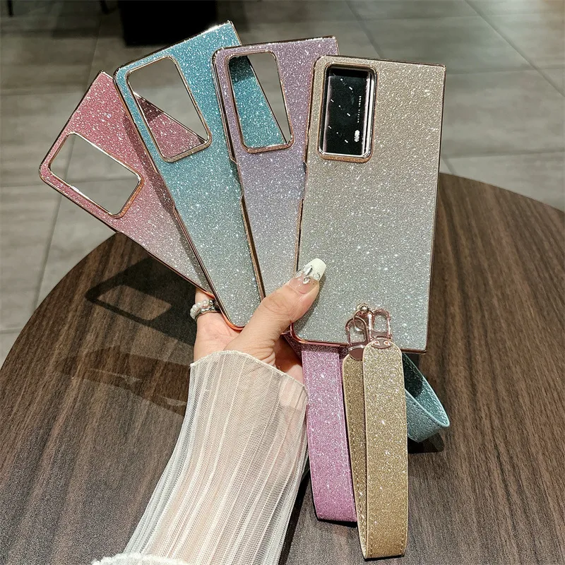 Honor MagicV2 phone case, glitter, ultra-thin foldable screen case, wrist strap, full-coverage drop-proof protective case.