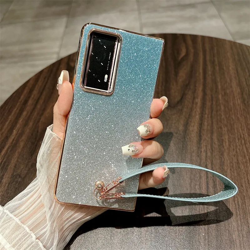 Honor MagicV2 phone case, glitter, ultra-thin foldable screen case, wrist strap, full-coverage drop-proof protective case.