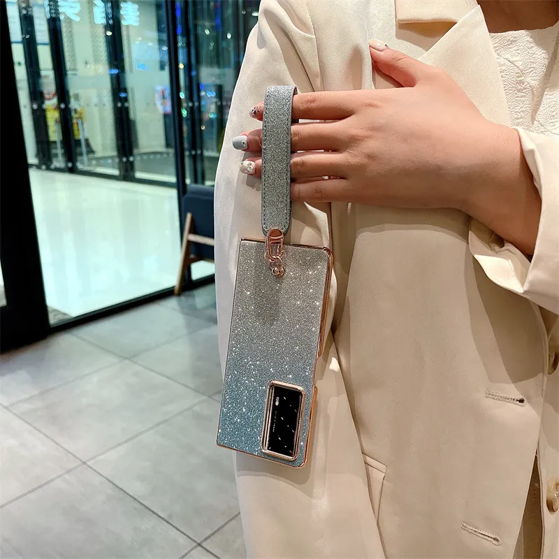 Honor MagicV2 phone case, glitter, ultra-thin foldable screen case, wrist strap, full-coverage drop-proof protective case.