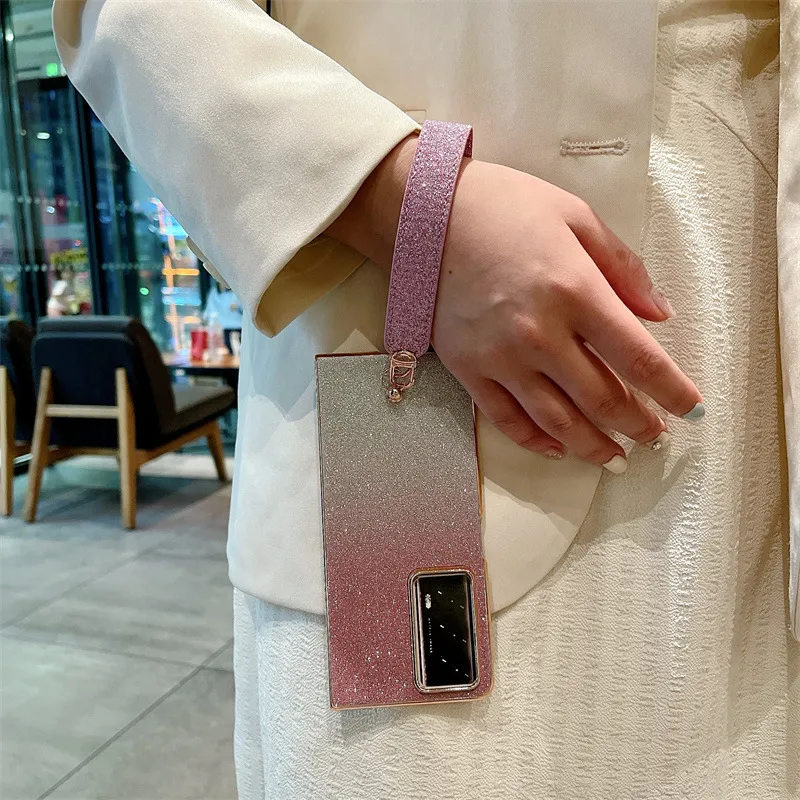 Honor MagicV2 phone case, glitter, ultra-thin foldable screen case, wrist strap, full-coverage drop-proof protective case.
