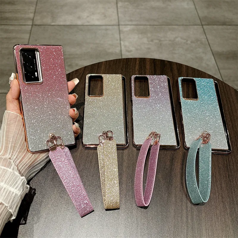 Honor MagicV2 phone case, glitter, ultra-thin foldable screen case, wrist strap, full-coverage drop-proof protective case.