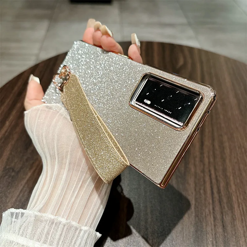 Honor MagicV2 phone case, glitter, ultra-thin foldable screen case, wrist strap, full-coverage drop-proof protective case.