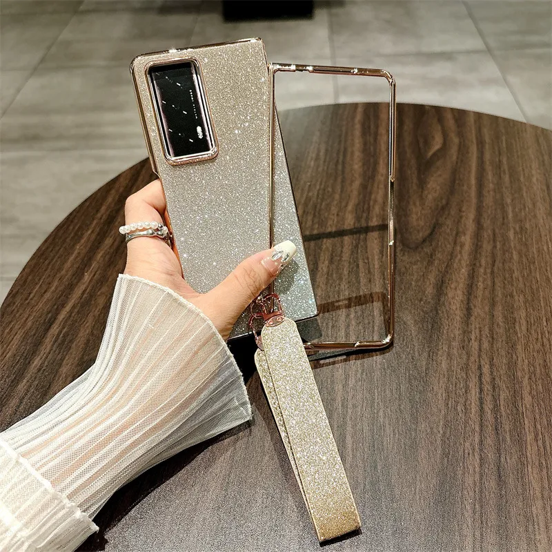 Honor MagicV2 phone case, glitter, ultra-thin foldable screen case, wrist strap, full-coverage drop-proof protective case.