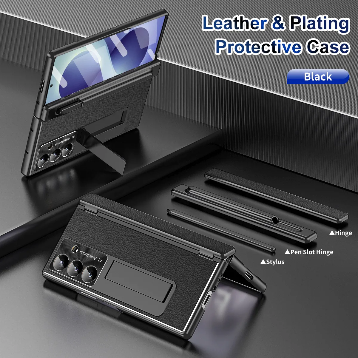 Compatible with Samsung Zfold 8 Ultra phone case, magnetic pen slot hinge, vegan leather, FOLD 8 folding shockproof protective case