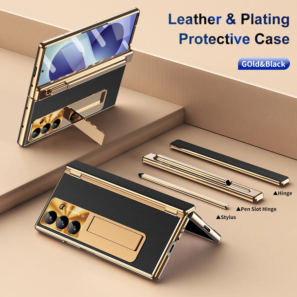 Compatible with Samsung Zfold 8 Ultra phone case, magnetic pen slot hinge, vegan leather, FOLD 8 folding shockproof protective case