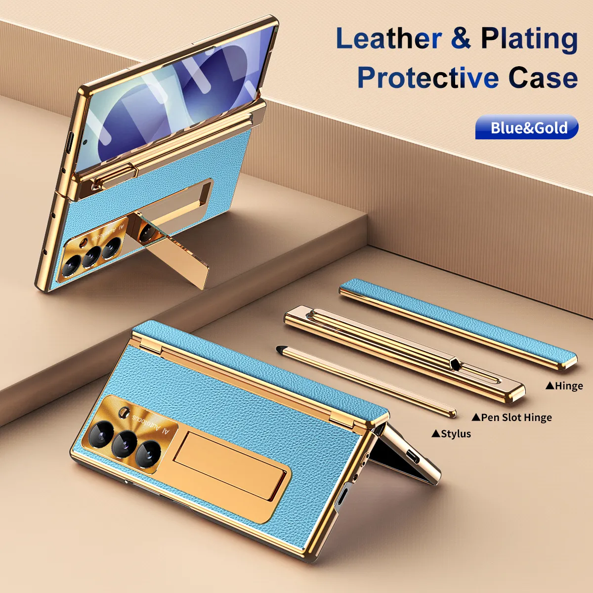 Compatible with Samsung Zfold 8 Ultra phone case, magnetic pen slot hinge, vegan leather, FOLD 8 folding shockproof protective case