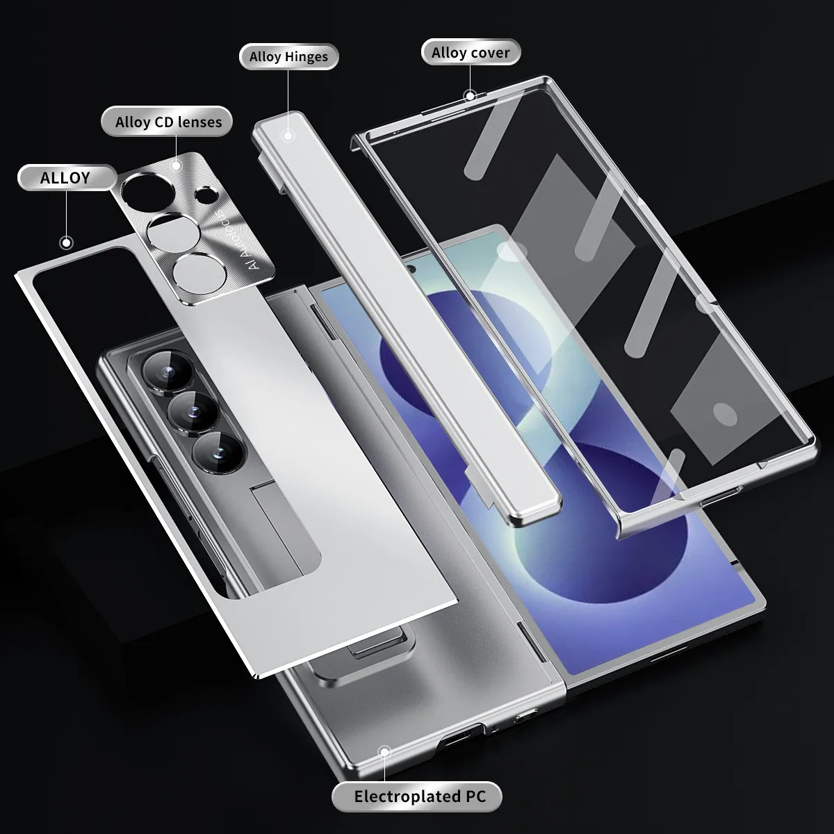 Compatible with Samsung Zfold8 Ultra phone case, ZFOLD8 pen slot aluminum alloy double hinge full-coverage protective case