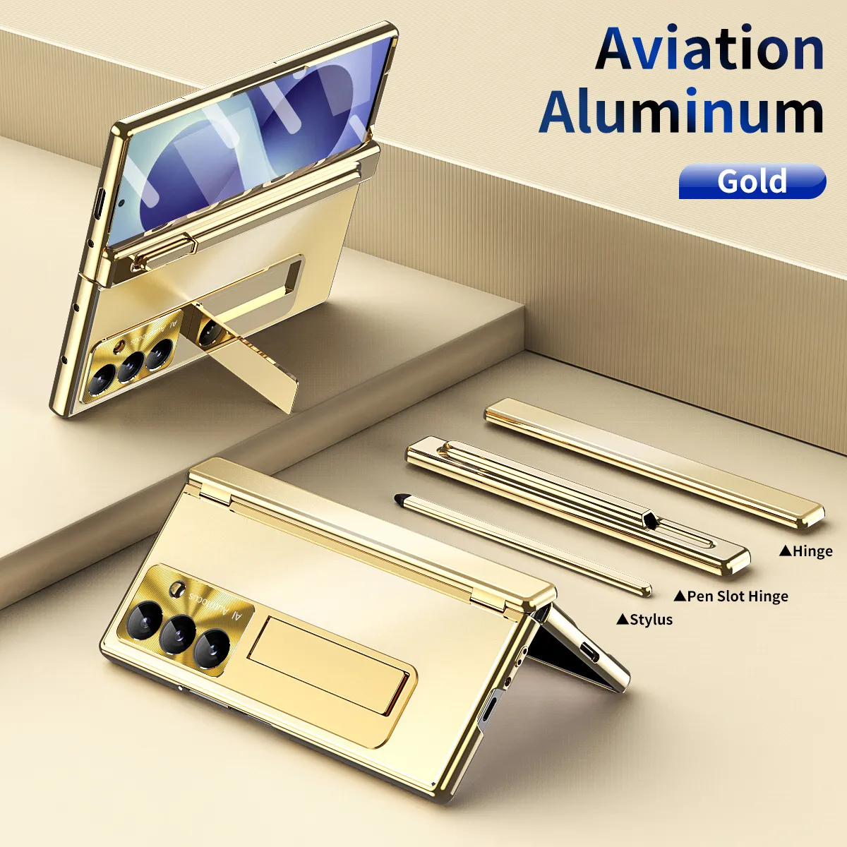 Compatible with Samsung Zfold8 Ultra phone case, ZFOLD8 pen slot aluminum alloy double hinge full-coverage protective case