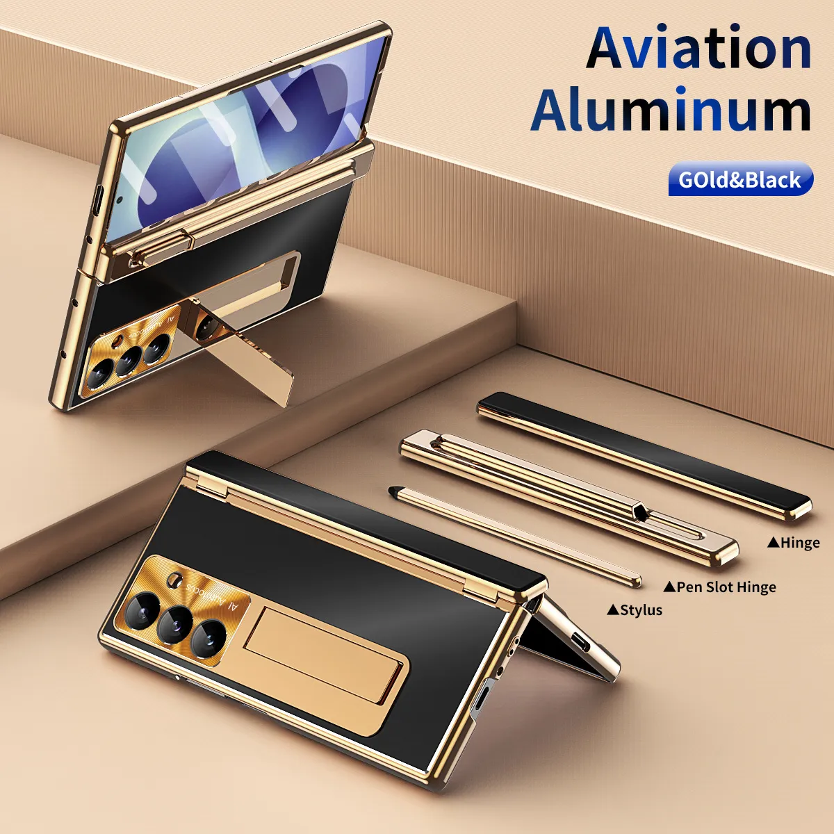 Compatible with Samsung Zfold8 Ultra phone case, ZFOLD8 pen slot aluminum alloy double hinge full-coverage protective case