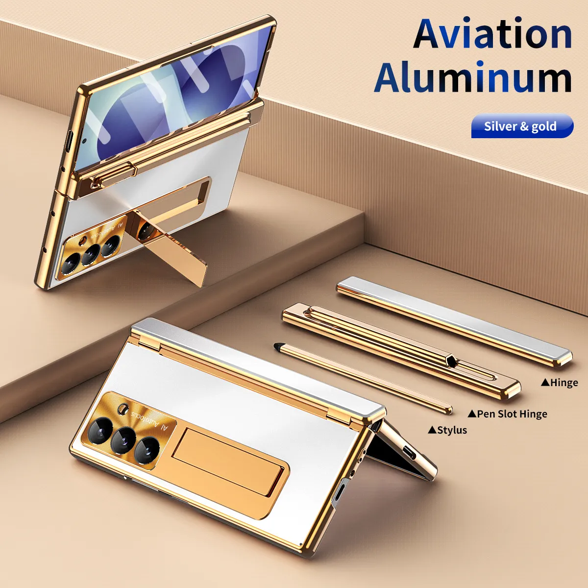 Compatible with Samsung Zfold8 Ultra phone case, ZFOLD8 pen slot aluminum alloy double hinge full-coverage protective case