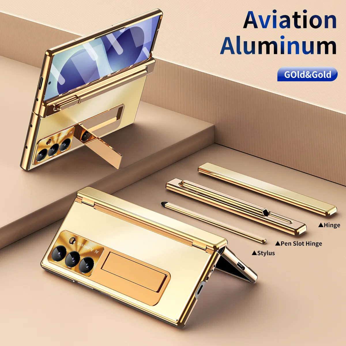 Compatible with Samsung Zfold8 Ultra phone case, ZFOLD8 pen slot aluminum alloy double hinge full-coverage protective case