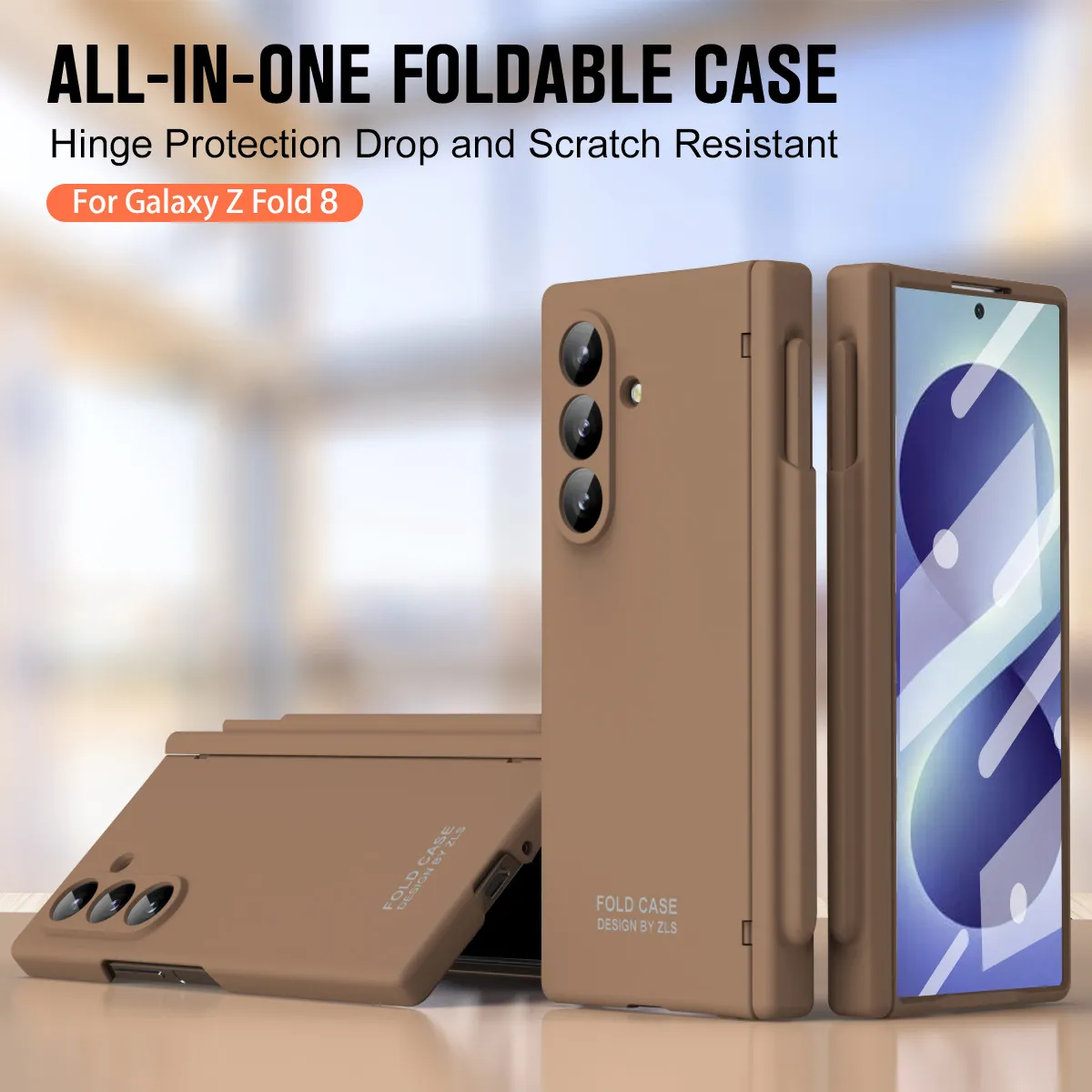 Compatible with Samsung Zfold 8 Ultra phone case, solid color, minimalist design, hinge, full coverage, drop protection.