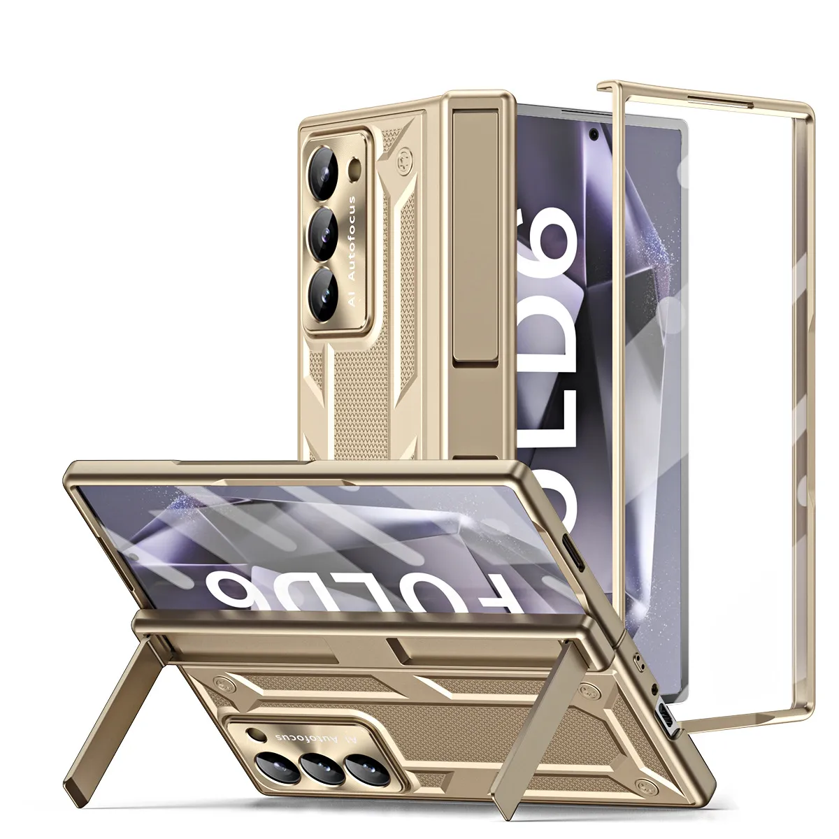 Compatible with Samsung ZFold 6 phone case, dual-stand folding protective case, gold-plated steel armor hinge, full-coverage shockproof case, 5G.