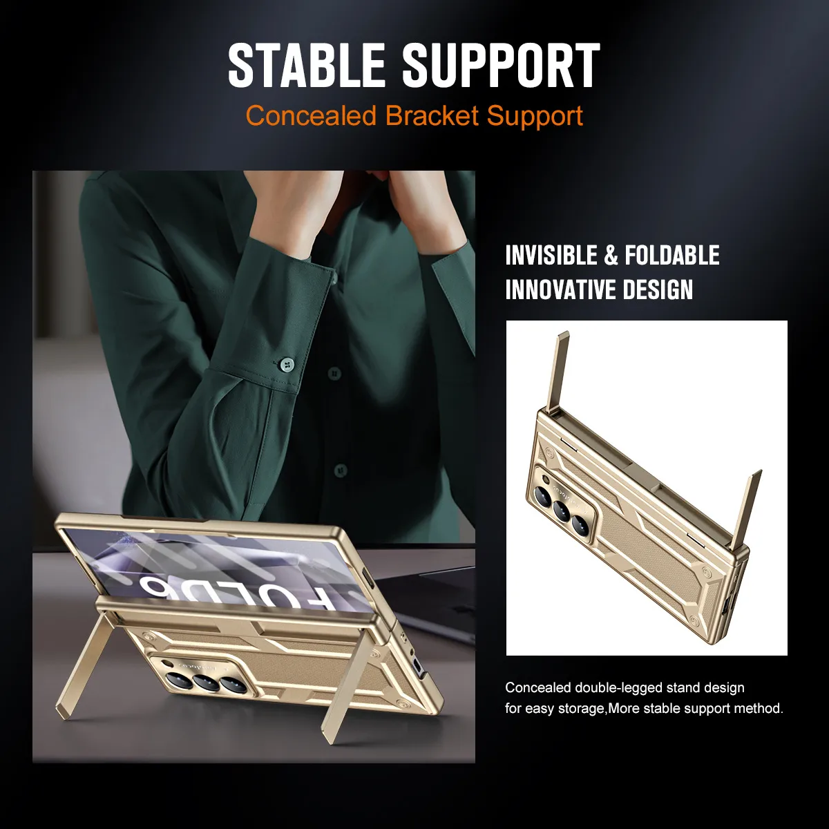 Compatible with Samsung ZFold 6 phone case, dual-stand folding protective case, gold-plated steel armor hinge, full-coverage shockproof case, 5G.