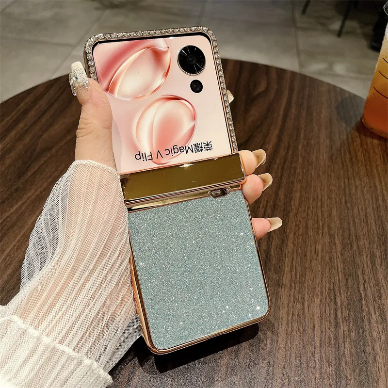 Compatible with Honor Magic V Flip2 phone case, foldable screen, luxury electroplated glitter, drop-proof protective case