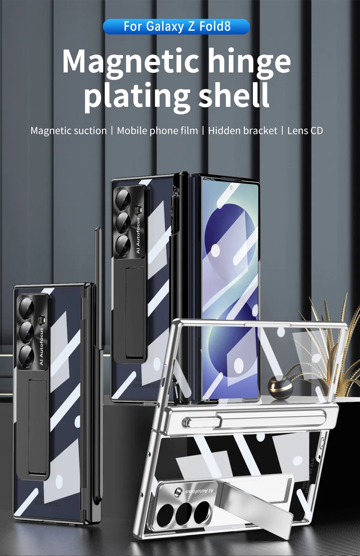 Samsung ZFold 8 Ultra phone case with magnetic hinge, electroplated shockproof design.