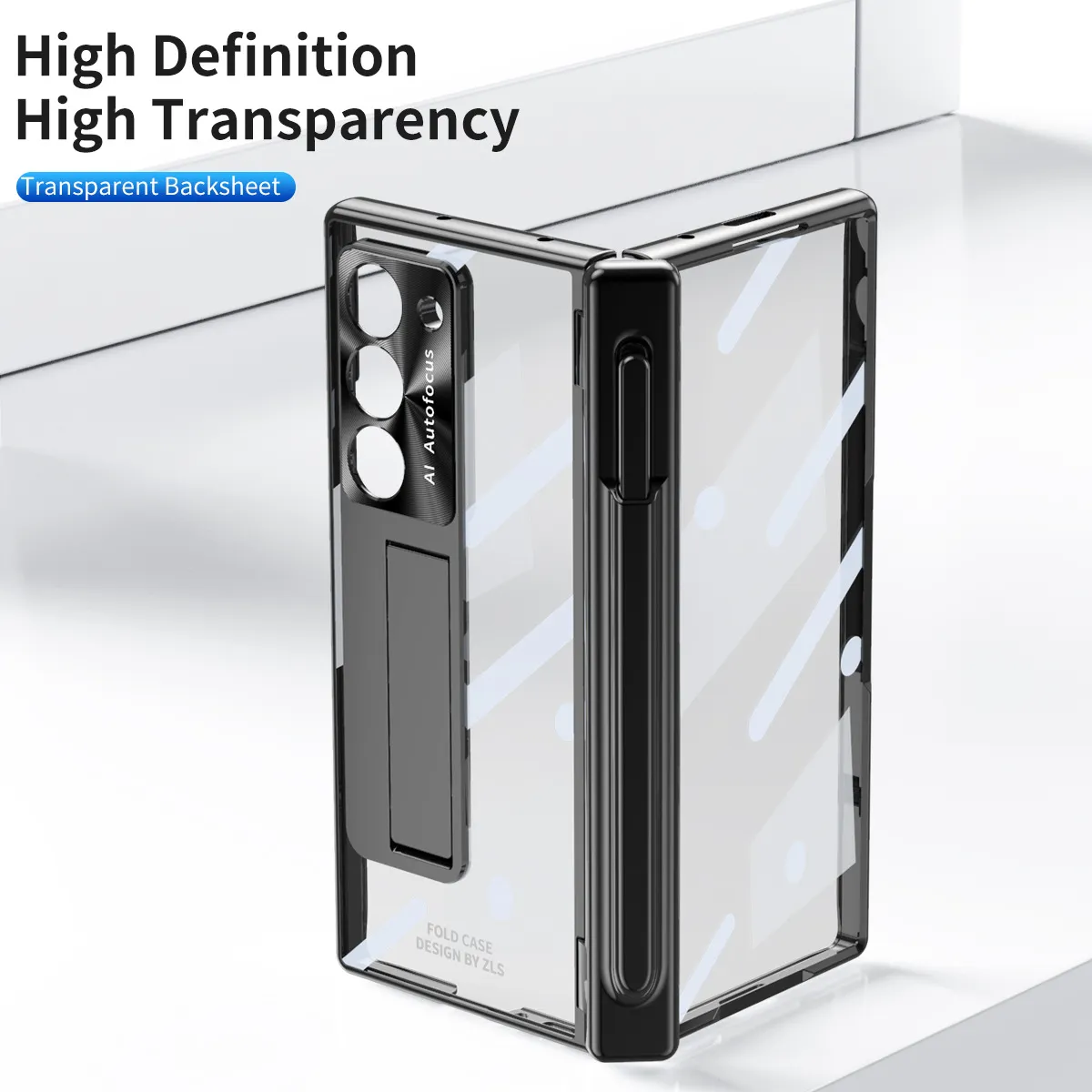 Samsung ZFold 6 phone case with magnetic hinge, W24 electroplated transparent pen slot.