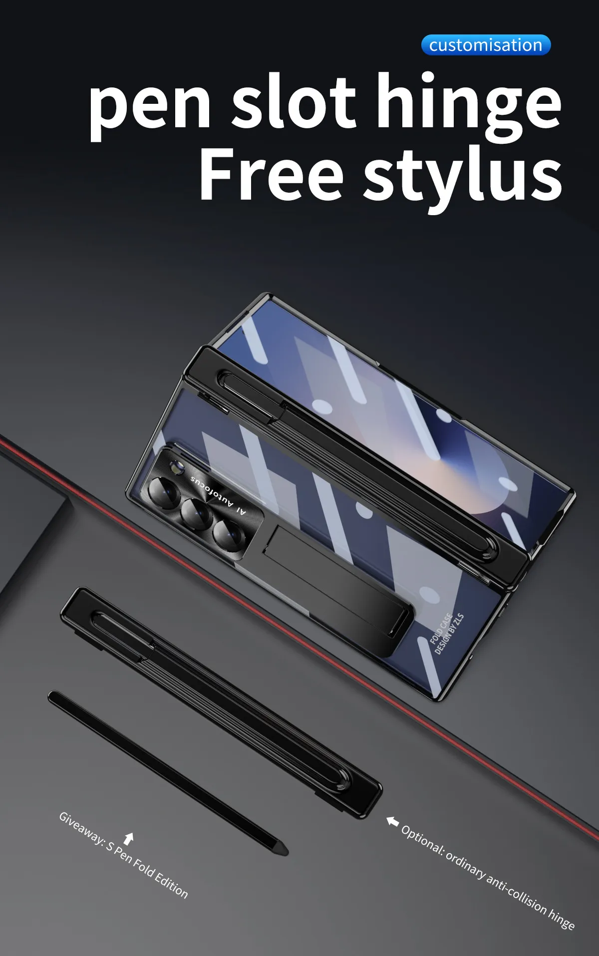 Samsung ZFold 6 phone case with magnetic hinge, W24 electroplated transparent pen slot.