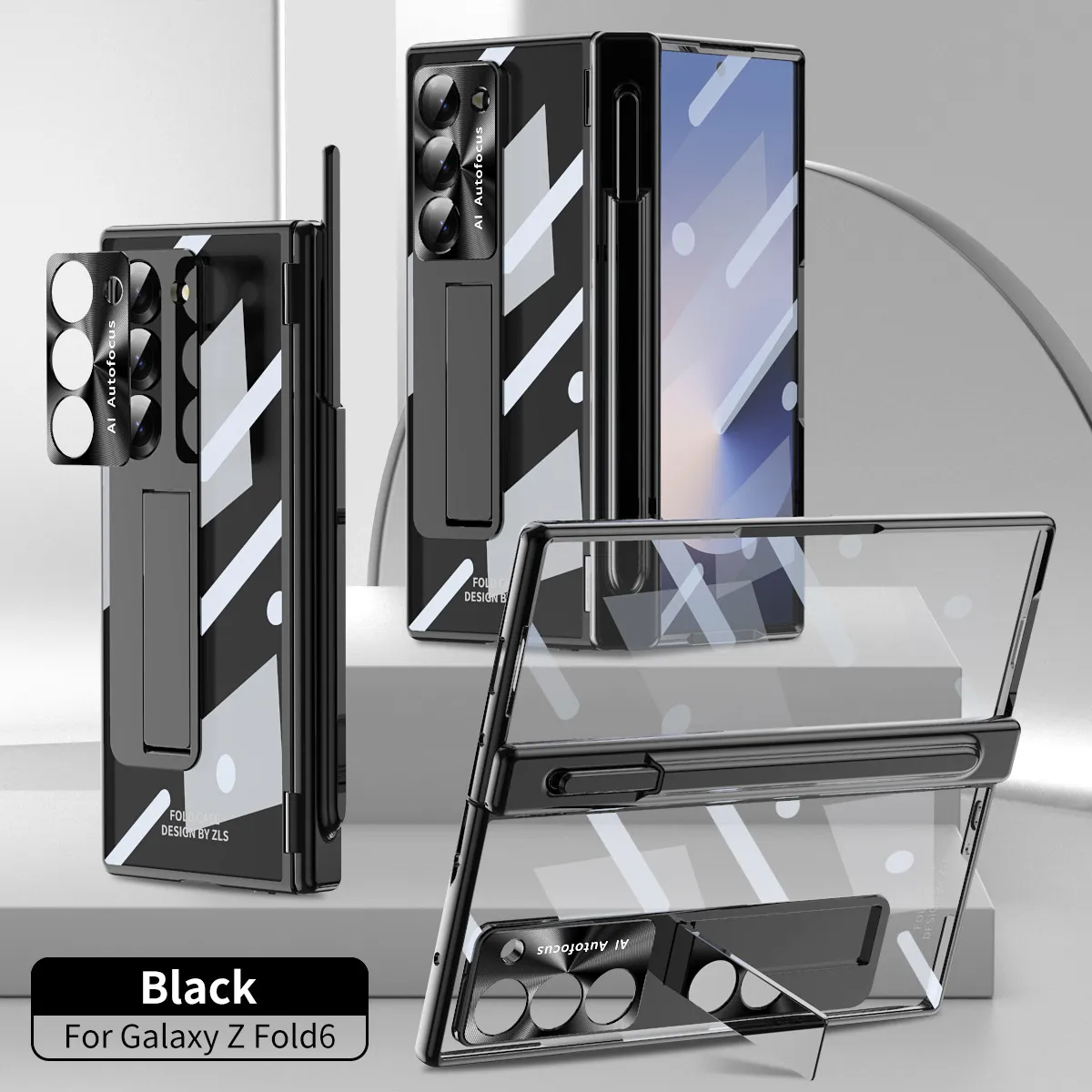 Samsung ZFold 6 phone case with magnetic hinge, W24 electroplated transparent pen slot.