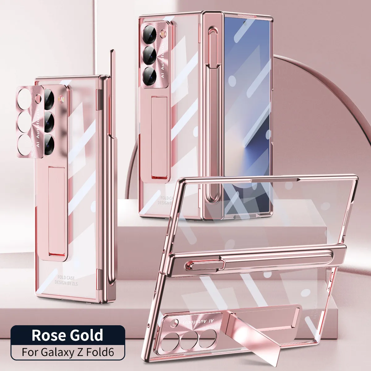 Samsung ZFold 6 phone case with magnetic hinge, W24 electroplated transparent pen slot.