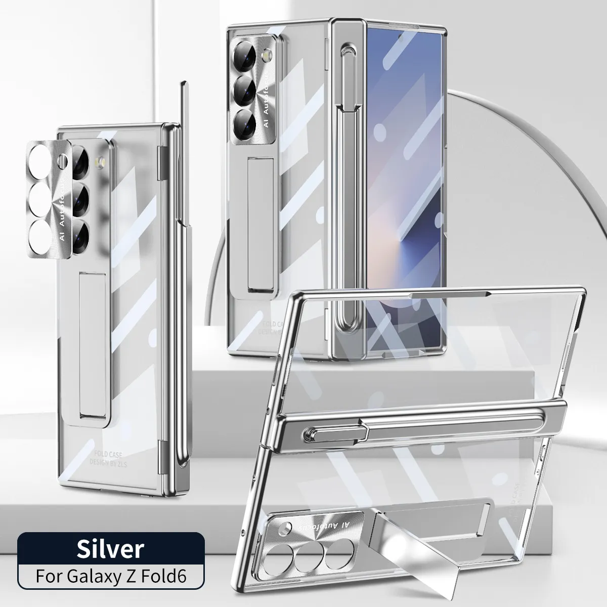 Samsung ZFold 6 phone case with magnetic hinge, W24 electroplated transparent pen slot.