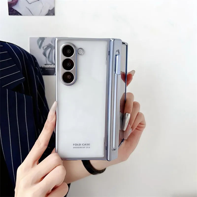 Samsung ZFold 6 phone case, FOLD6 magnetic pen slot folding protective case, W24 electroplated transparent shockproof case.