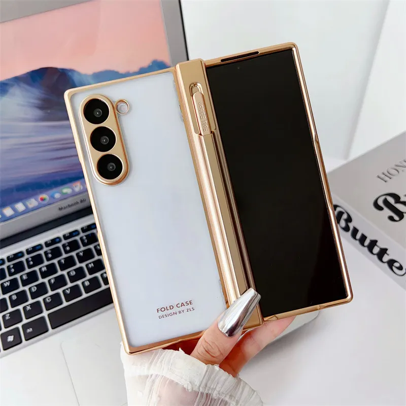 Samsung ZFold 6 phone case, FOLD6 magnetic pen slot folding protective case, W24 electroplated transparent shockproof case.