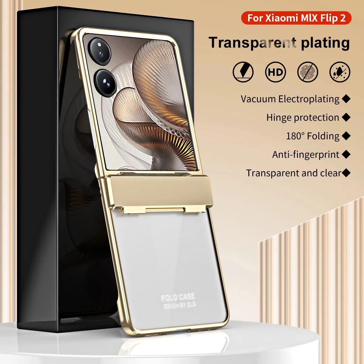 Compatible with Xiaomi MIX Flip2 phone case, electroplated transparent hinge, drop-proof protective case for foldable screen.