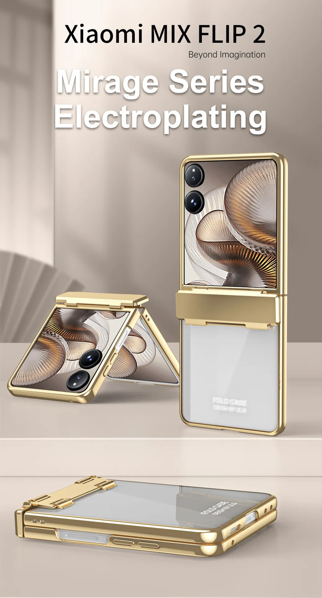 Compatible with Xiaomi MIX Flip2 phone case, electroplated transparent hinge, drop-proof protective case for foldable screen.