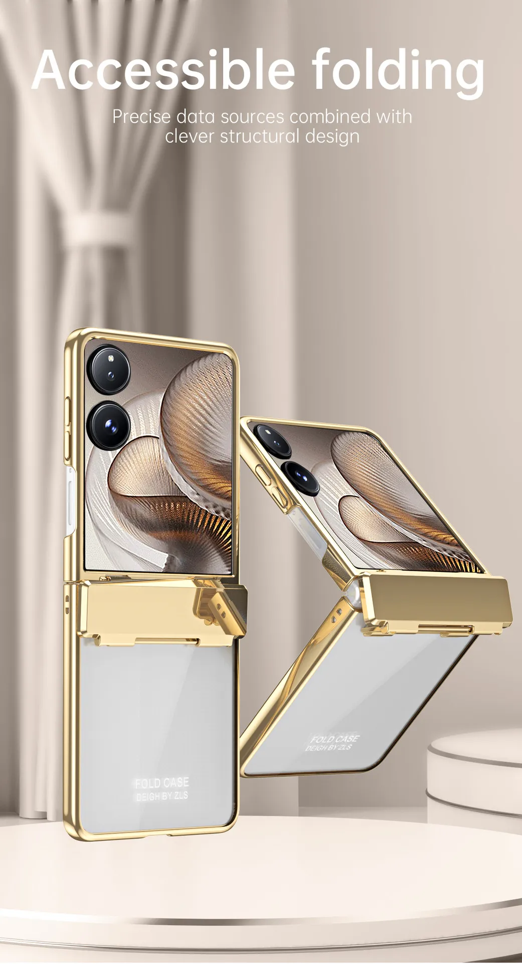 Compatible with Xiaomi MIX Flip2 phone case, electroplated transparent hinge, drop-proof protective case for foldable screen.