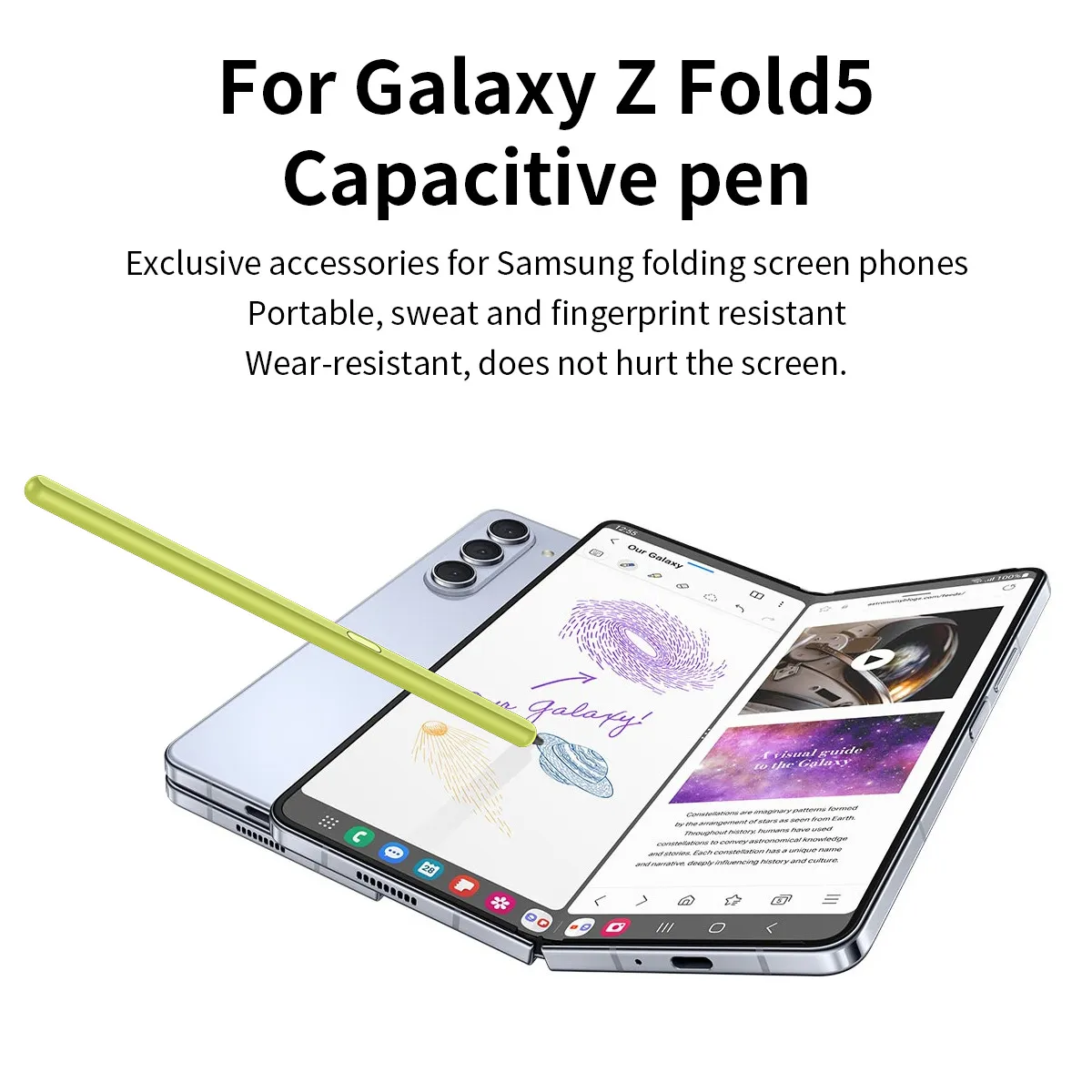 Compatible with Samsung Z Fold 5 capacitive stylus S Pen FOLD4, thin and light, smooth writing in solid colors.