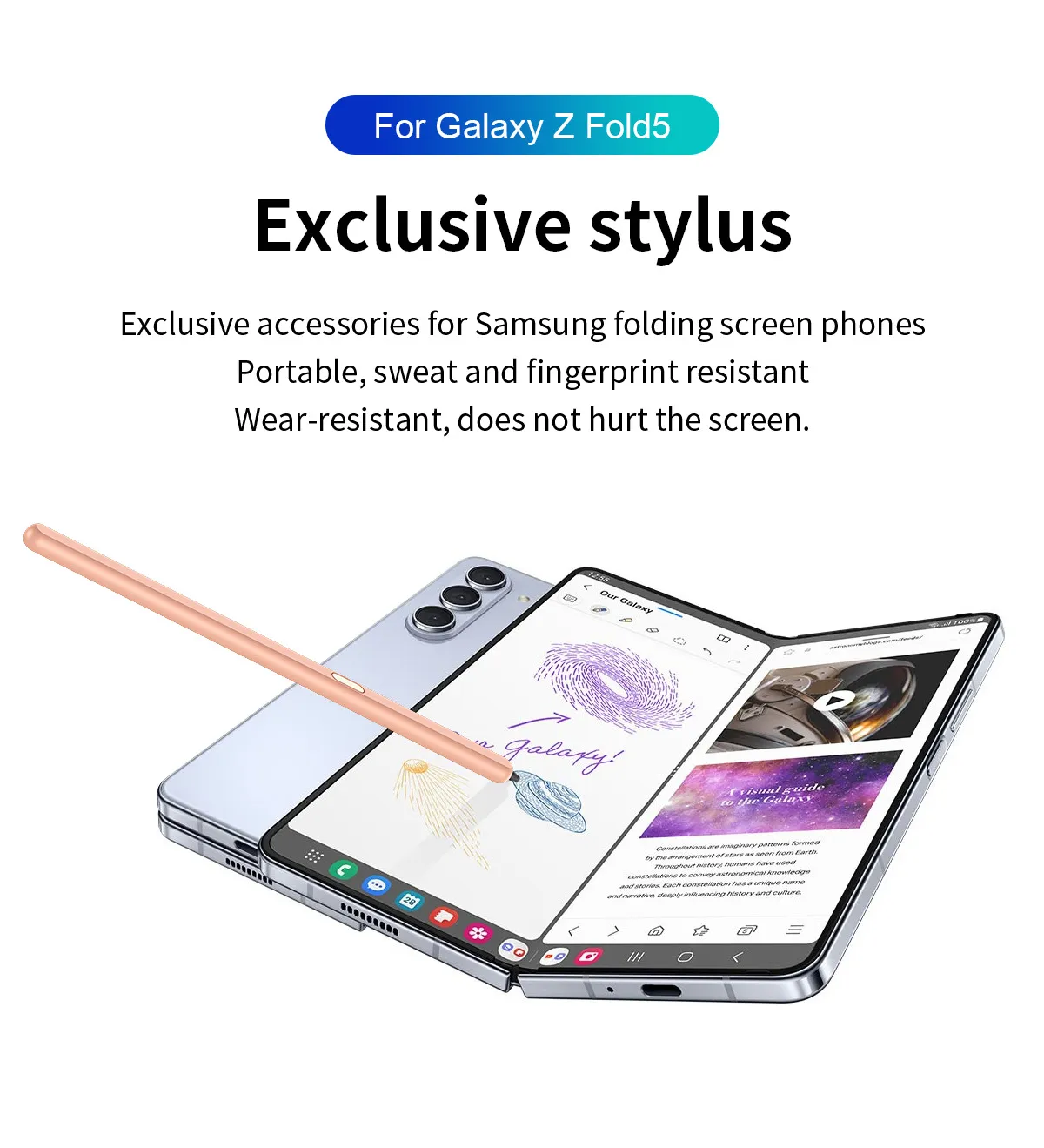 Compatible with Samsung Z Fold 5 capacitive stylus S Pen FOLD4, thin and light, smooth writing in solid colors.