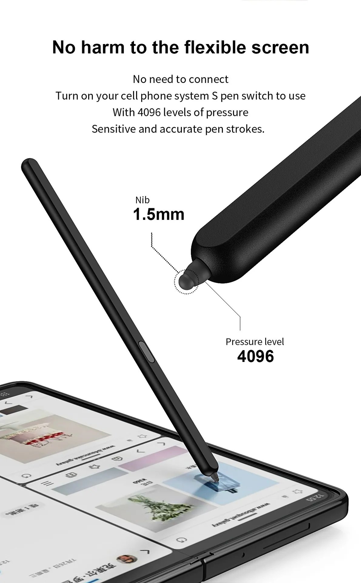 Compatible with Samsung Z Fold 5 capacitive stylus S Pen FOLD4, thin and light, smooth writing in solid colors.
