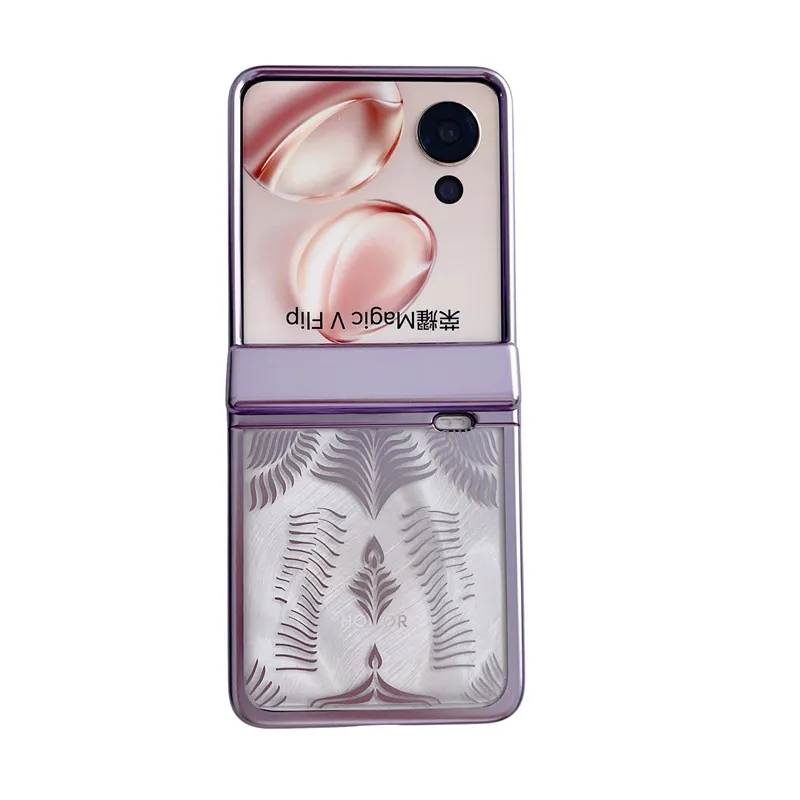 Suitable for Honor Magic V Flip phone cases with foldable screens, featuring luxurious electroplated hinges and shockproof protection.
