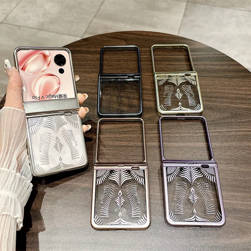 Suitable for Honor Magic V Flip phone cases with foldable screens, featuring luxurious electroplated hinges and shockproof protection.