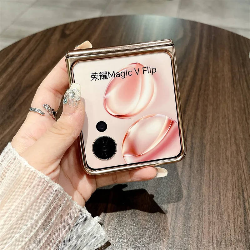 Suitable for Honor Magic V Flip phone cases with foldable screens, featuring luxurious electroplated hinges and shockproof protection.