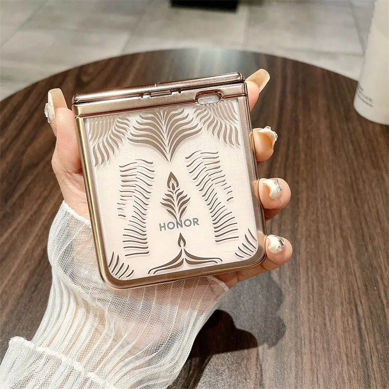 Suitable for Honor Magic V Flip phone cases with foldable screens, featuring luxurious electroplated hinges and shockproof protection.