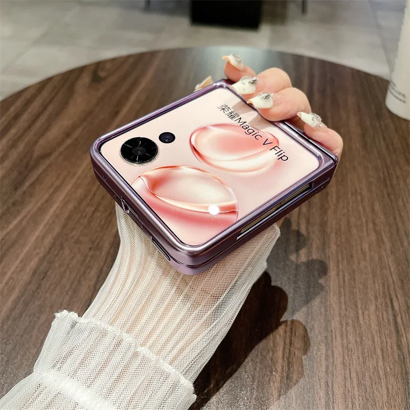 Suitable for Honor Magic V Flip phone cases with foldable screens, featuring luxurious electroplated hinges and shockproof protection.