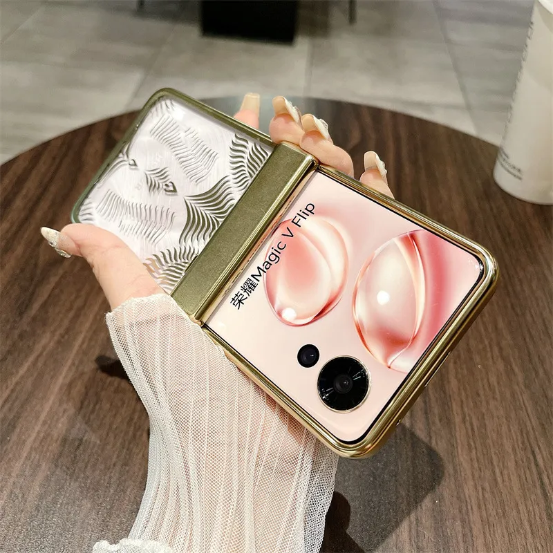 Suitable for Honor Magic V Flip phone cases with foldable screens, featuring luxurious electroplated hinges and shockproof protection.