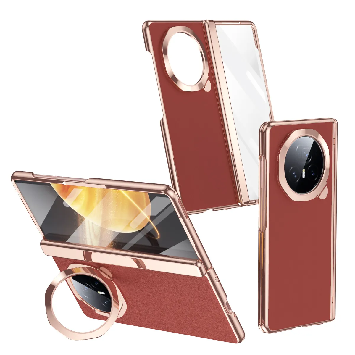 Honor MagicV3 Phone Case Electroplated Vegan Leather MagicV3 Ultra-Thin Full Coverage Drop-Proof Protective Leather Case