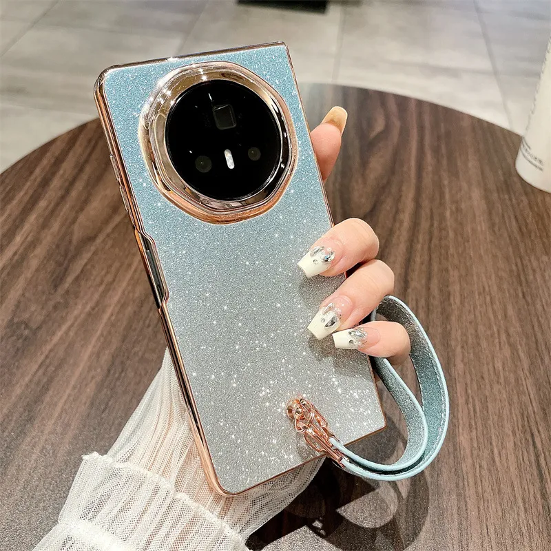 Honor MagicV3 Phone Case, MagicV3 Foldable Glitter Handheld Wrist Strap, Vegan Leather, Drop-Proof Protective Case