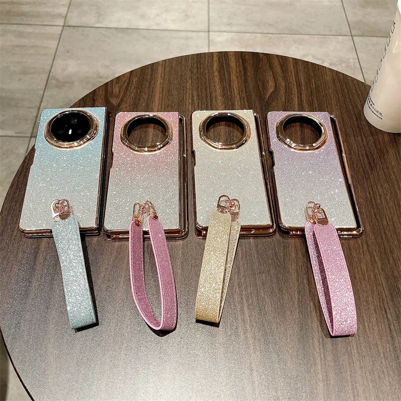 Honor MagicV3 Phone Case, MagicV3 Foldable Glitter Handheld Wrist Strap, Vegan Leather, Drop-Proof Protective Case