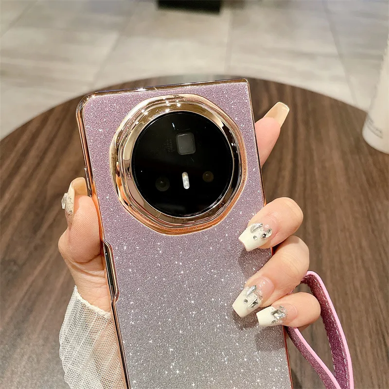 Honor MagicV3 Phone Case, MagicV3 Foldable Glitter Handheld Wrist Strap, Vegan Leather, Drop-Proof Protective Case