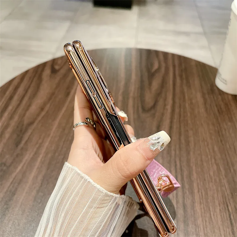Honor MagicV3 Phone Case, MagicV3 Foldable Glitter Handheld Wrist Strap, Vegan Leather, Drop-Proof Protective Case