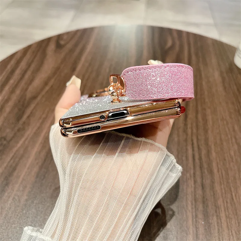 Honor MagicV3 Phone Case, MagicV3 Foldable Glitter Handheld Wrist Strap, Vegan Leather, Drop-Proof Protective Case