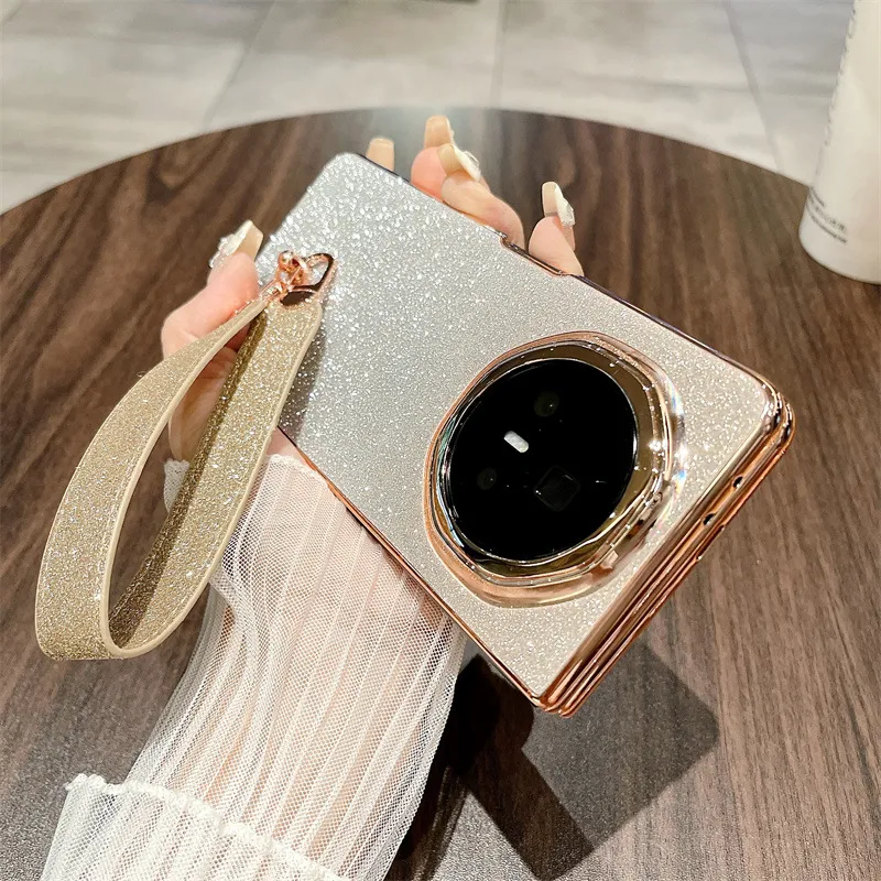Honor MagicV3 Phone Case, MagicV3 Foldable Glitter Handheld Wrist Strap, Vegan Leather, Drop-Proof Protective Case
