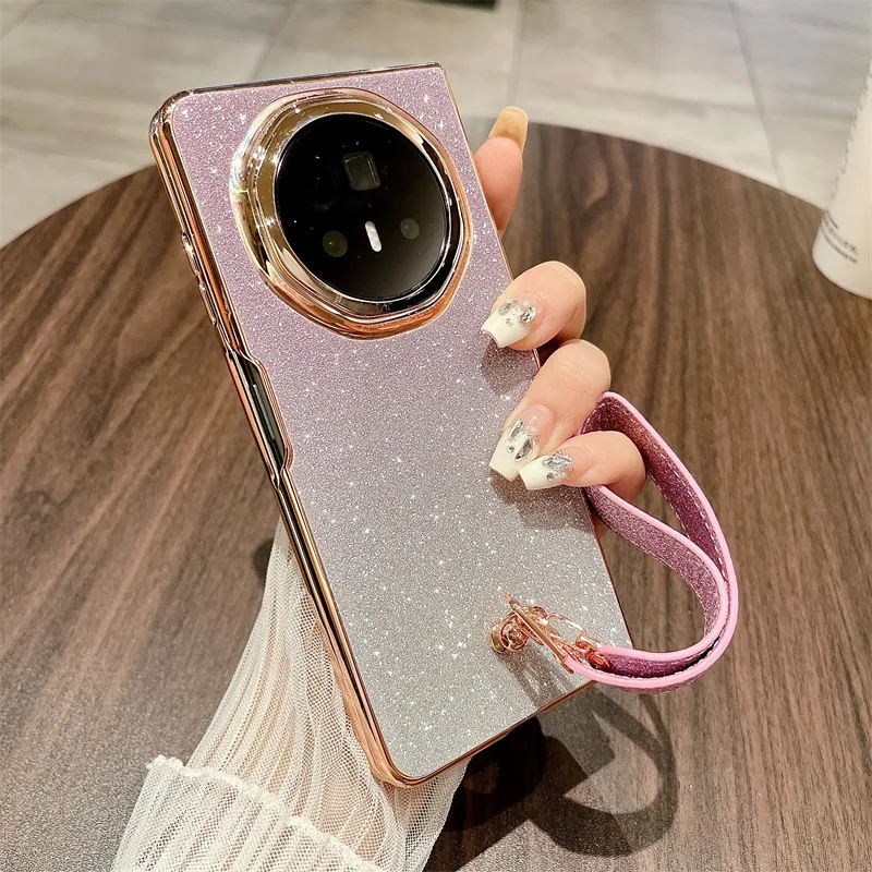 Honor MagicV3 Phone Case, MagicV3 Foldable Glitter Handheld Wrist Strap, Vegan Leather, Drop-Proof Protective Case